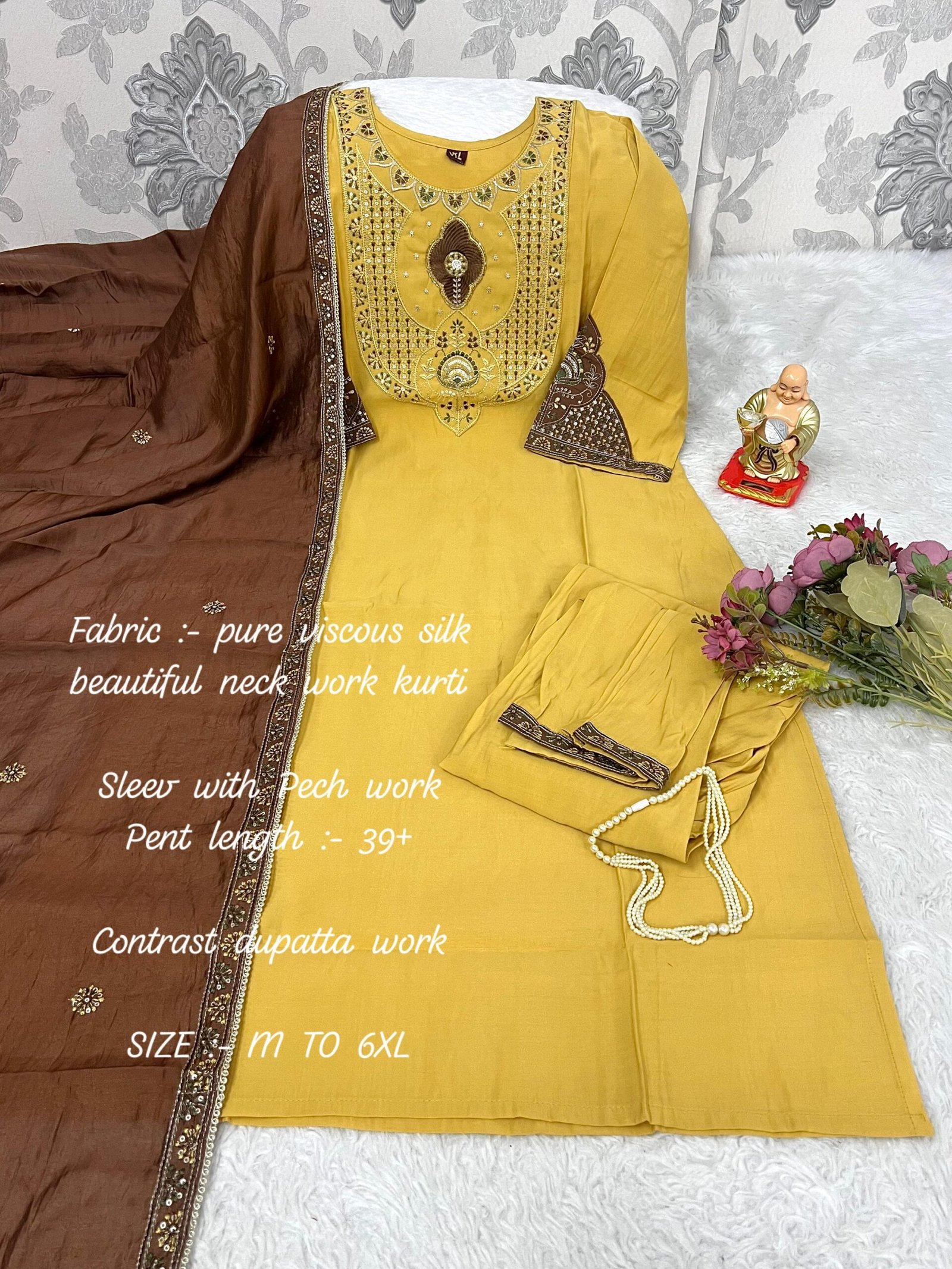 stitched Experience elegance with our premium Banana Silk Kurti Pant Dupatta Set, designed for festive flair and timeless charm. - Image 3