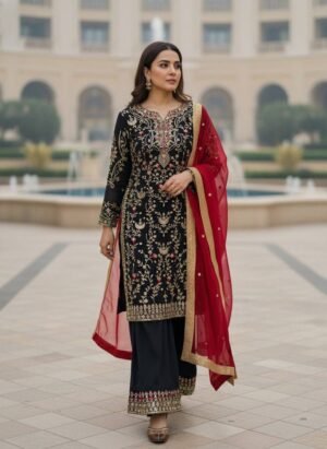 stitched AK 1449  ENHANCE THE BEAUTY OF YOUR WARDROBE WITH THIS NEWLY LAUNCHED KURTI & PLAZZO SET