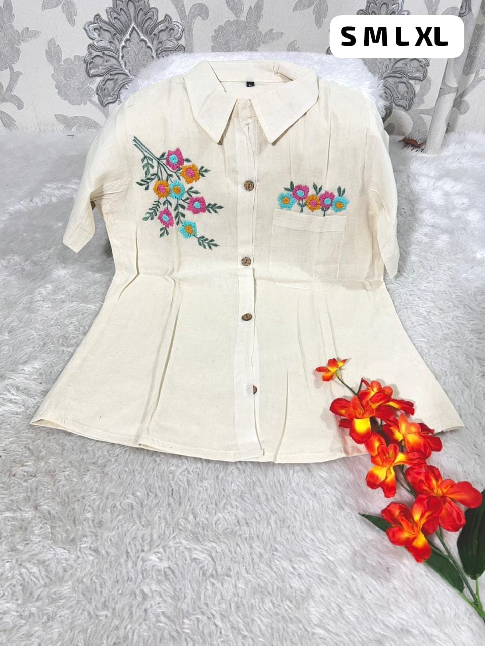 stitched WEAR IT LOVE IT SHARE IT# It comes with cotton lining Pure KHadi Cotton Short-Top - Image 3