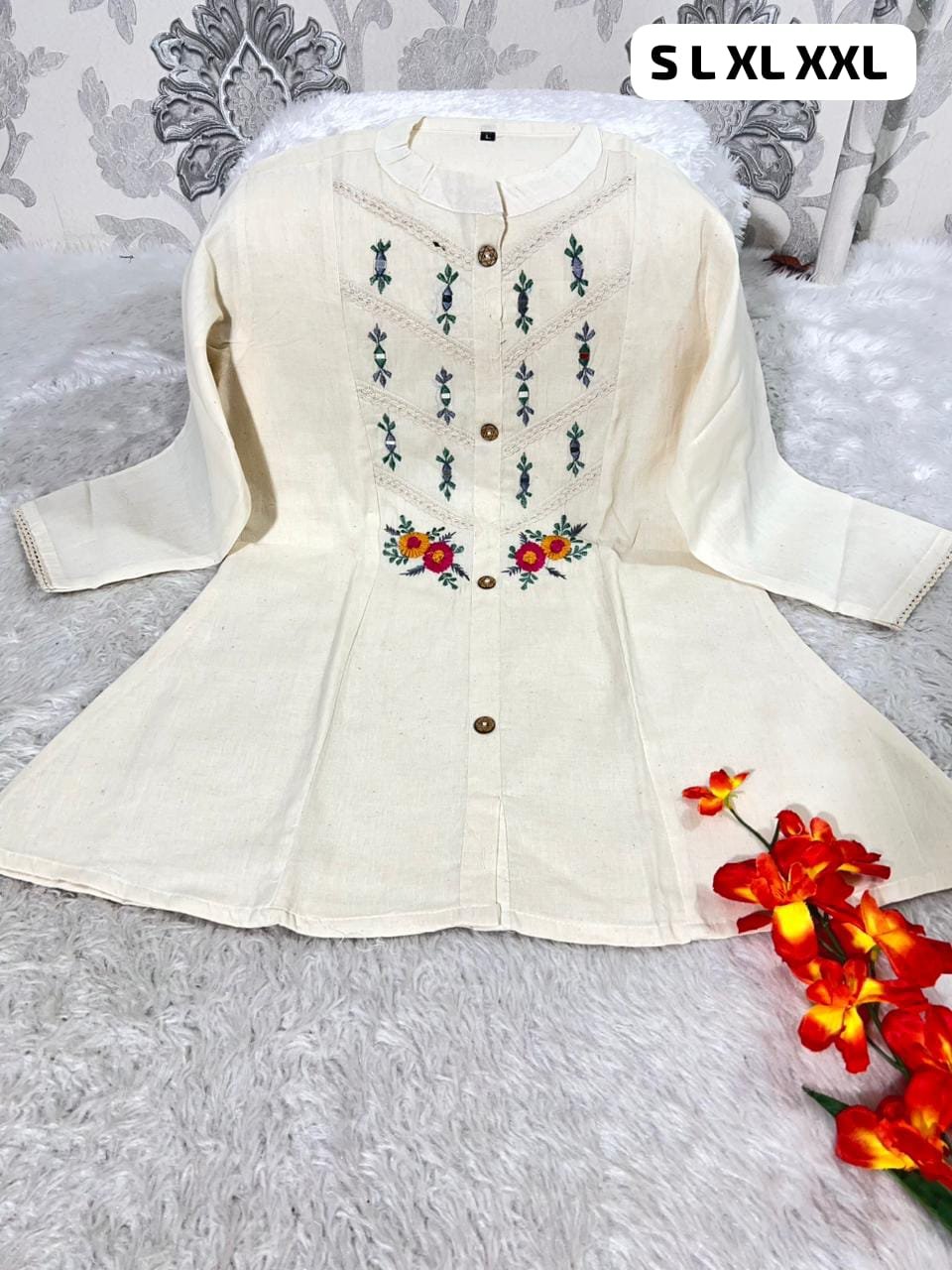 stitched WEAR IT LOVE IT SHARE IT# It comes with cotton lining Pure KHadi Cotton Short-Top - Image 5
