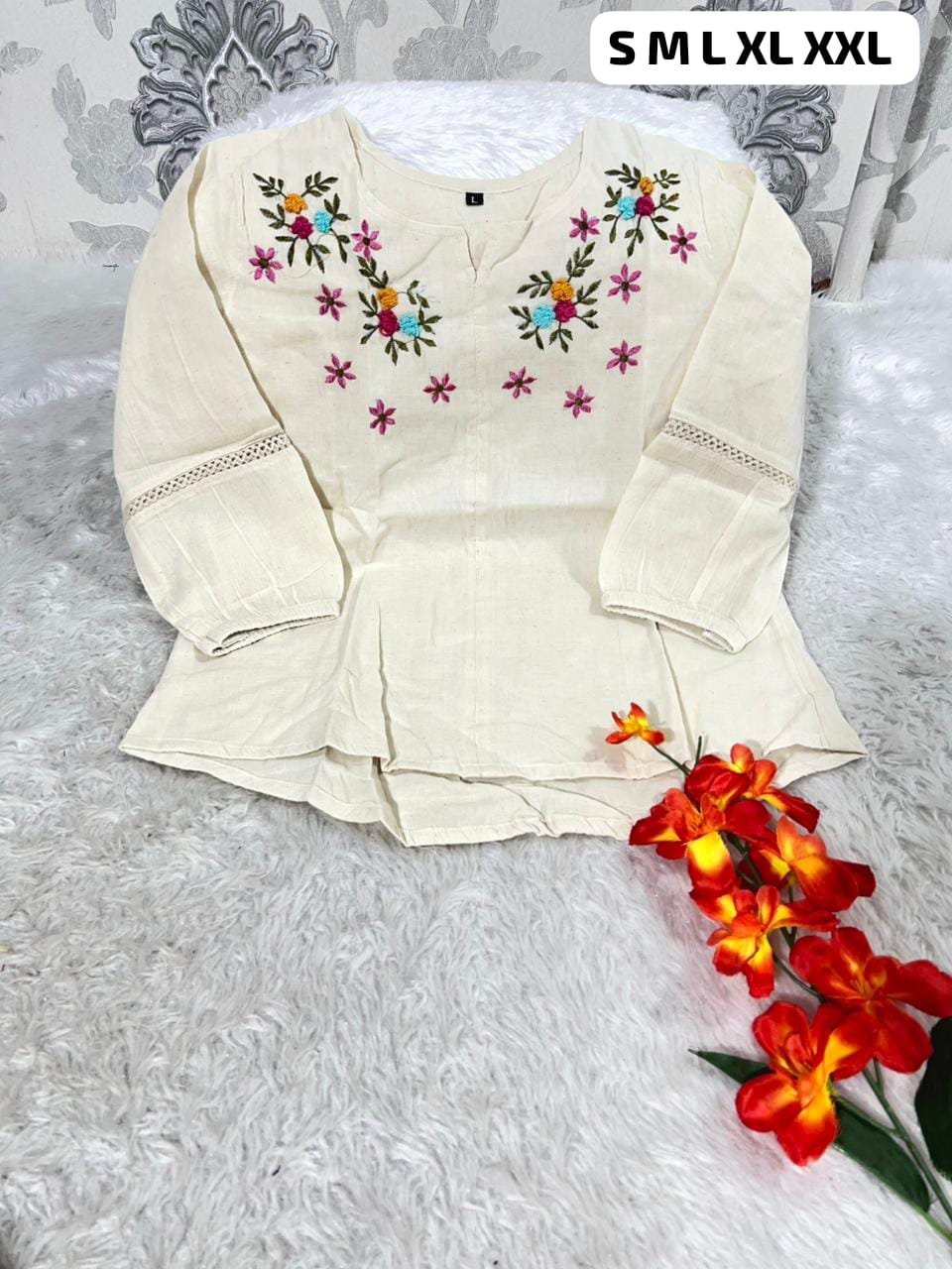 stitched WEAR IT LOVE IT SHARE IT# It comes with cotton lining Pure KHadi Cotton Short-Top - Image 8