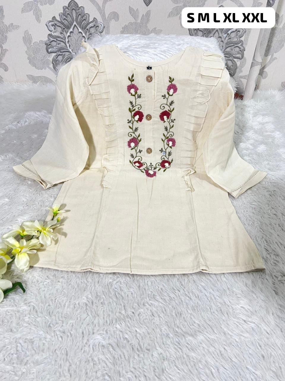 stitched WEAR IT LOVE IT SHARE IT# It comes with cotton lining Pure KHadi Cotton Short-Top - Image 12