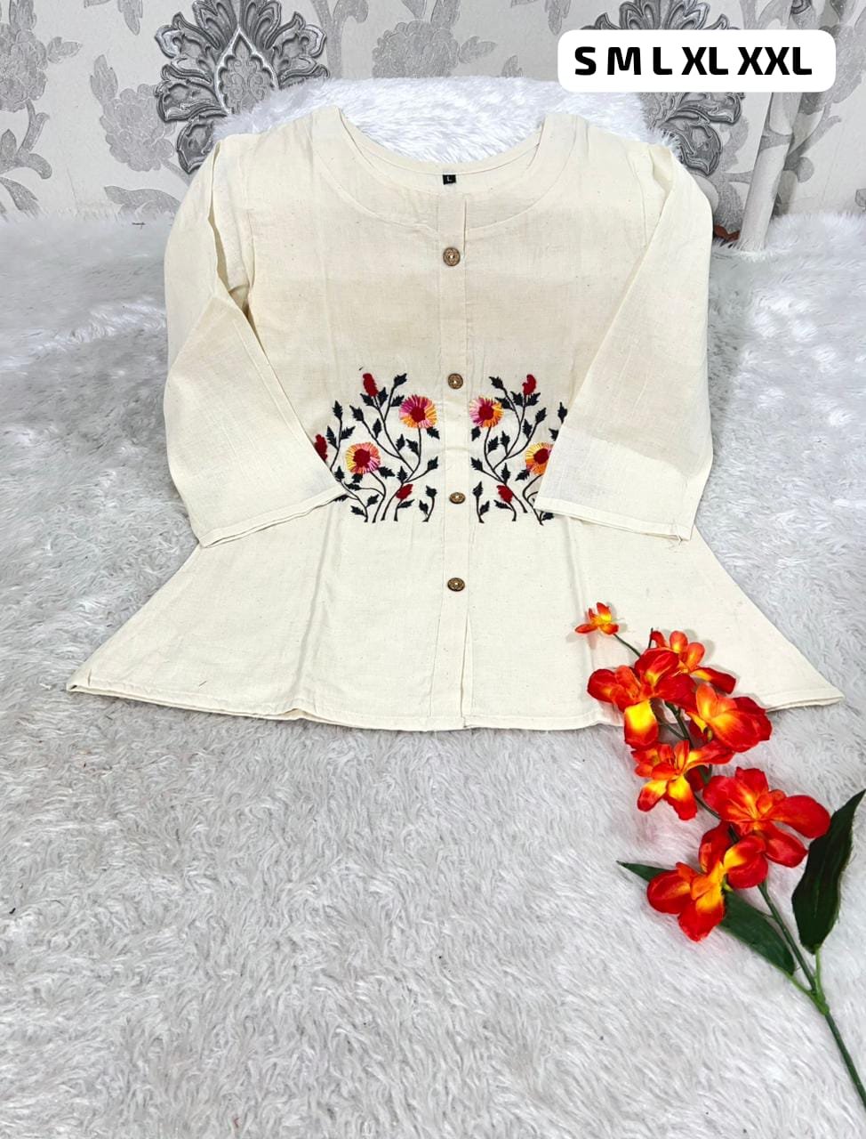 stitched WEAR IT LOVE IT SHARE IT# It comes with cotton lining Pure KHadi Cotton Short-Top - Image 6