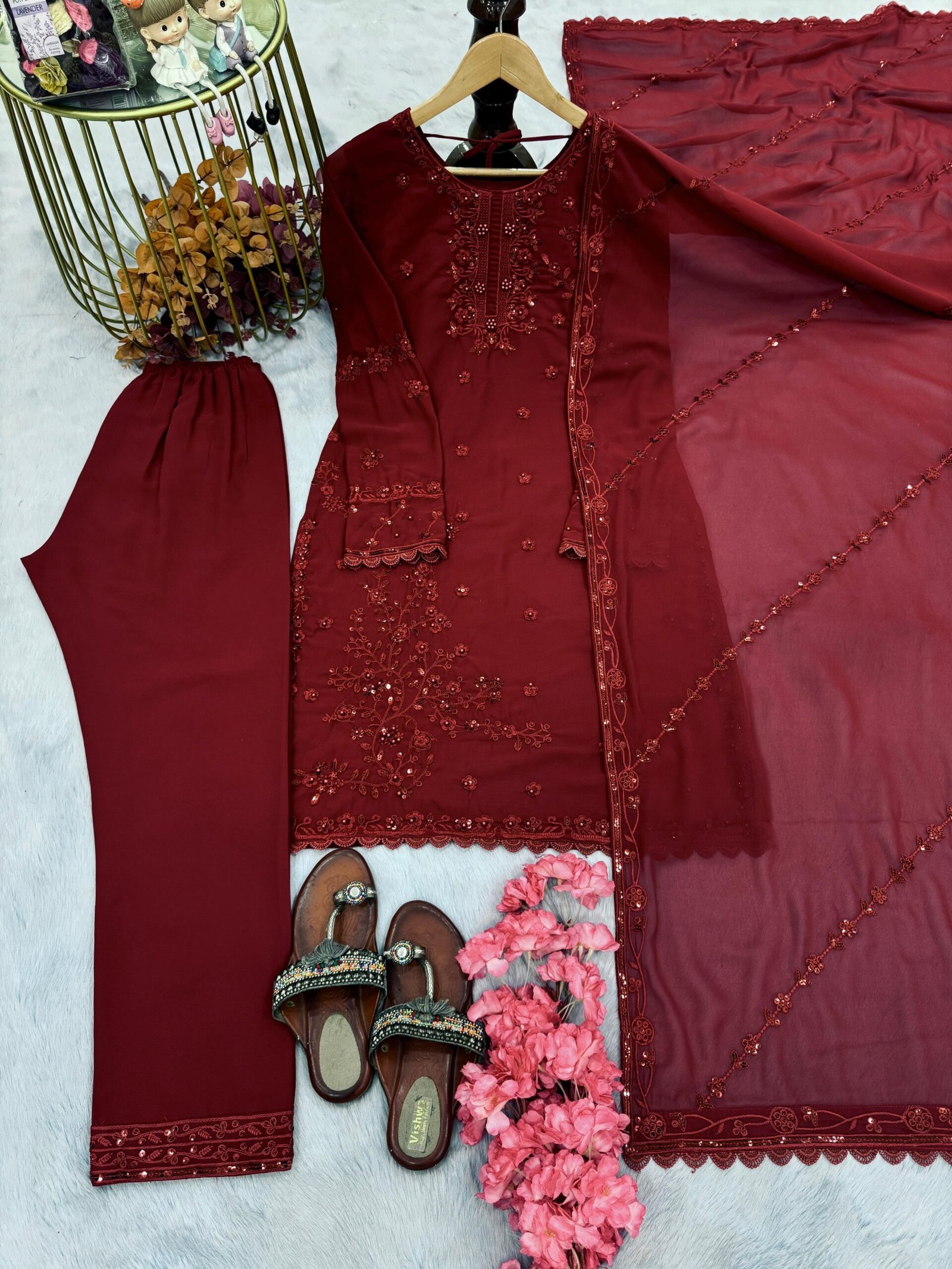 stitched Launching New Đěsigner Party Wear Look Pur Heavy Faux Georgette Top Plazzo & Dupatta Set LADY LOOK-024 - Image 2