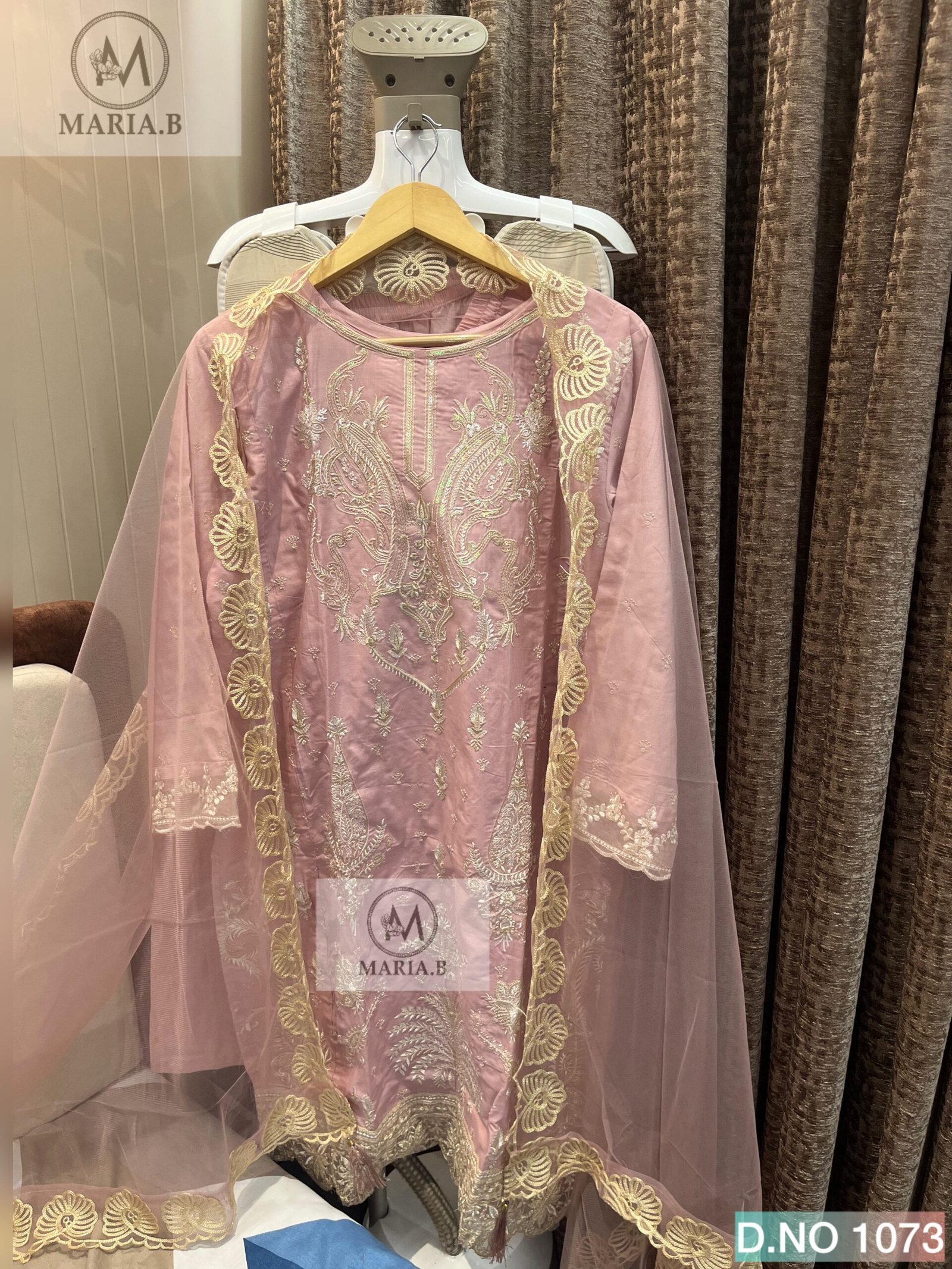 stitched MARIA.B PRESENTS NAME:- D.NO 1073 READYMADE COLLECTION FULL STITCHED COTTON TOP WITH HEAVY EMBROIDERY WORK - Image 2