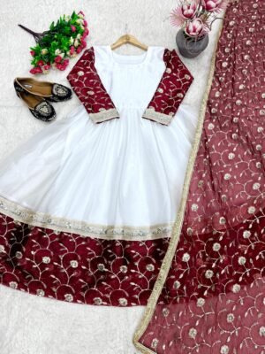 Alternative view of stitched NEW DESIGNER HEAVY BURBERRY CHIFFON EMBROIDERY SEQUENCE WORK GOWN