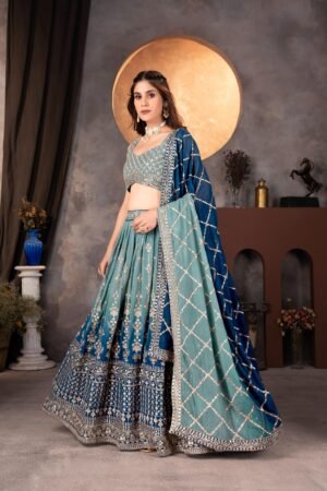 semi stitched Draped in teal royalty, stitched with moonlit magic AK ON5172
