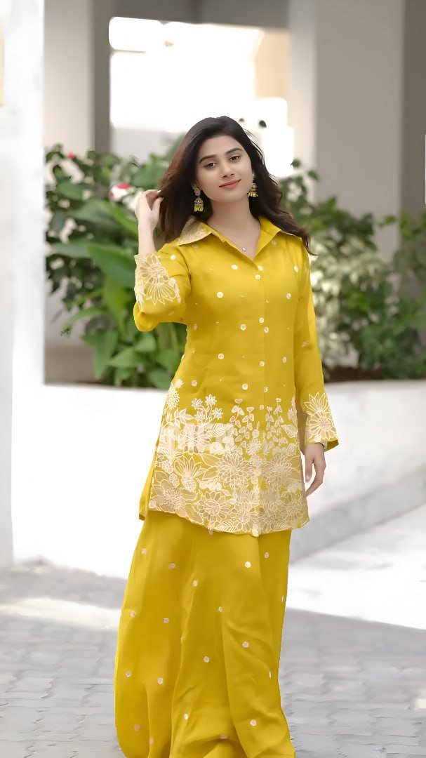 stitched today We are Launching Exclusively Festive & Party Wear Heavy Chinon Slik With Heavy Embroidery Sequence Work With Cord Set Fully Stitched Ready To Wear - Image 3