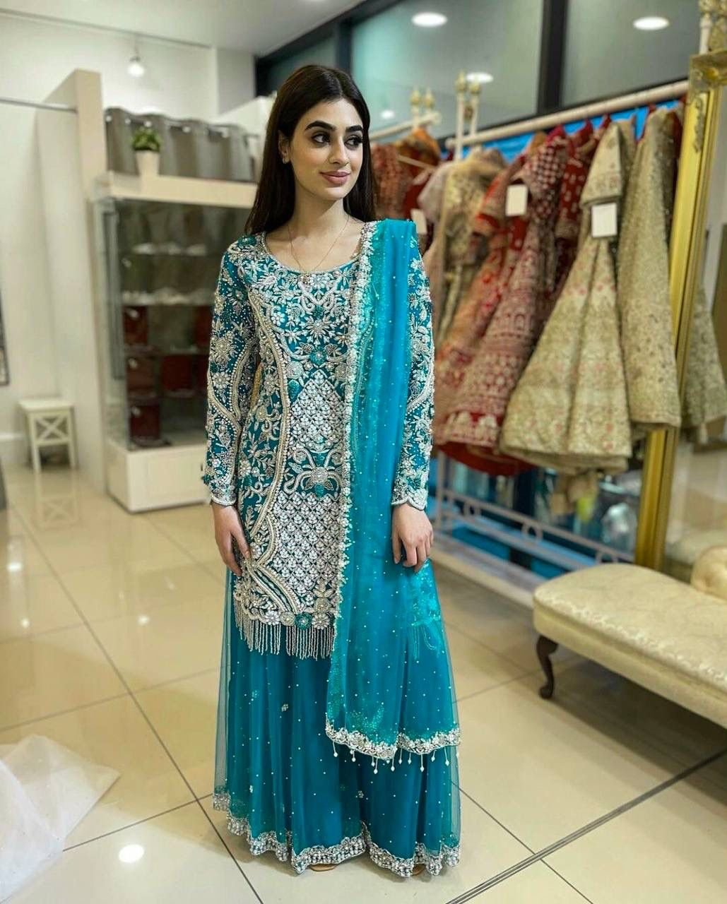 stitched PRESERNTING NEW FANCY DESIGN HEAVY EMBROIDERY WORK TOP - PLAZZO WITH DUPATTA COAD :-AK-1253
