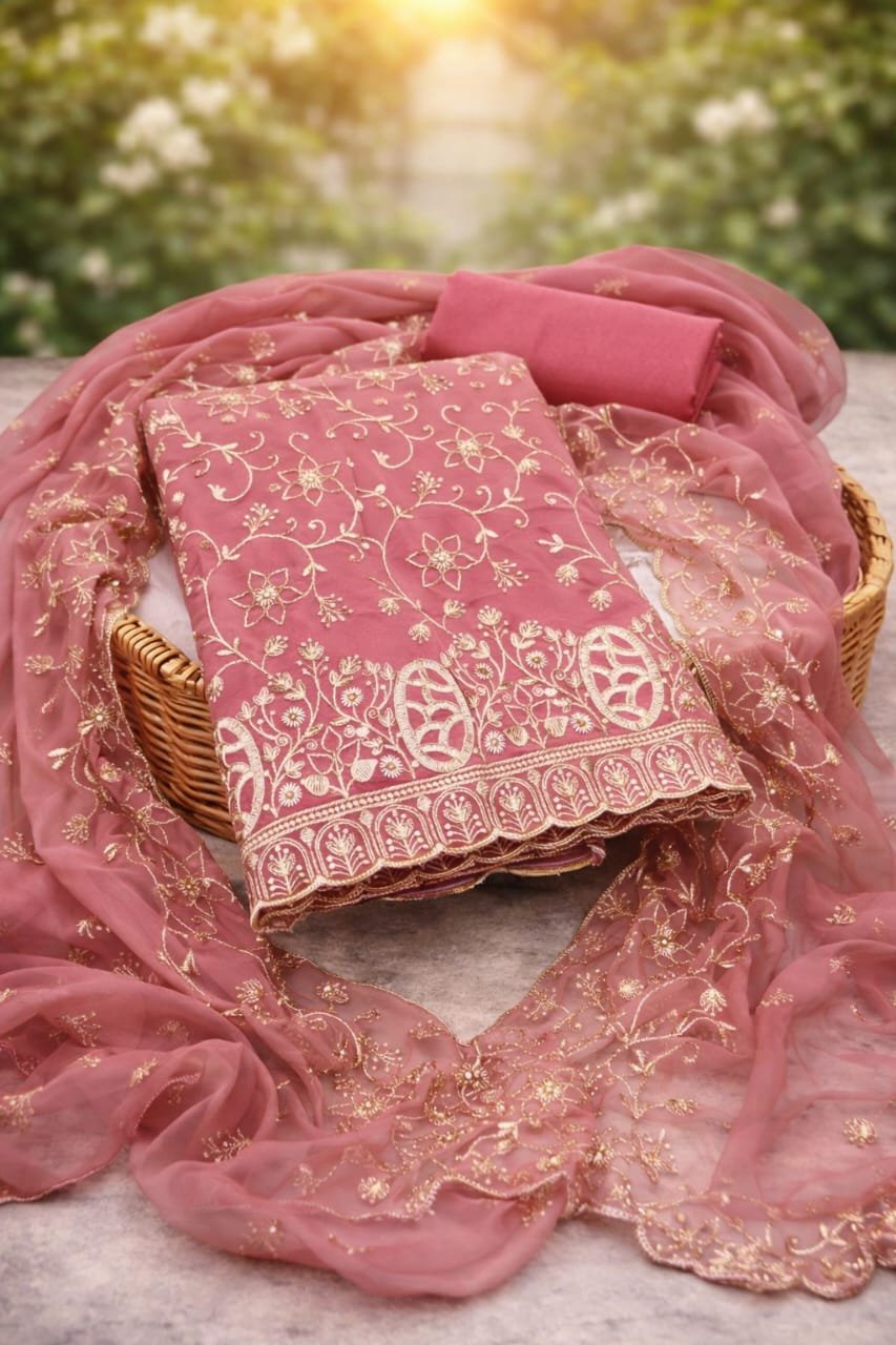 semi stitched Exclusive Dress Material Suit georgette with heavy Jari full work - Image 3