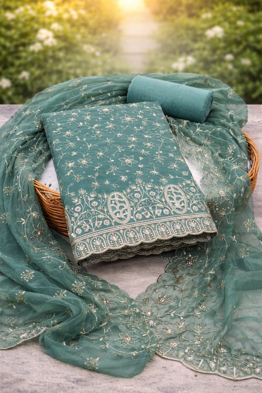 semi stitched Exclusive Dress Material Suit georgette with heavy Jari full work - Image 4