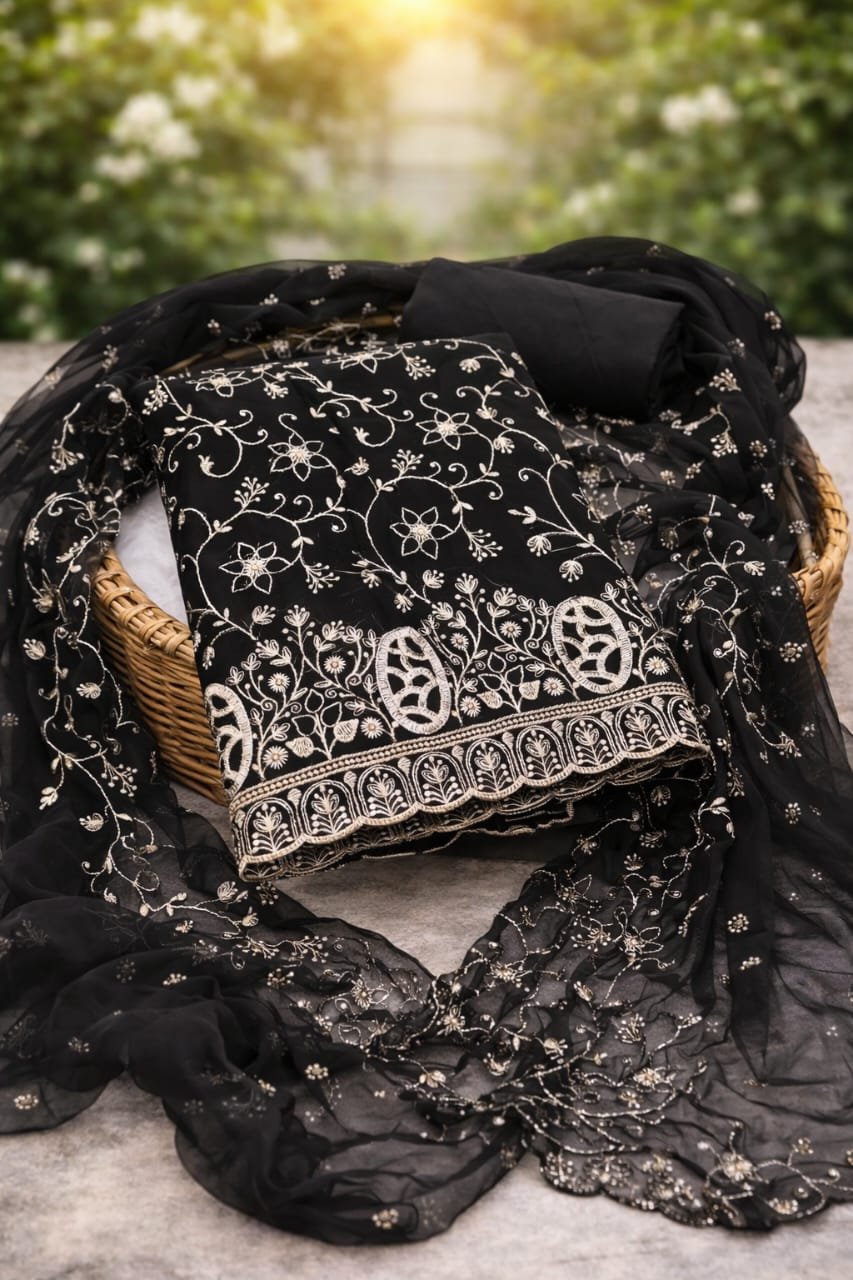 semi stitched Exclusive Dress Material Suit georgette with heavy Jari full work