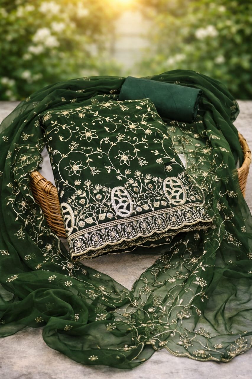 semi stitched Exclusive Dress Material Suit georgette with heavy Jari full work - Image 5