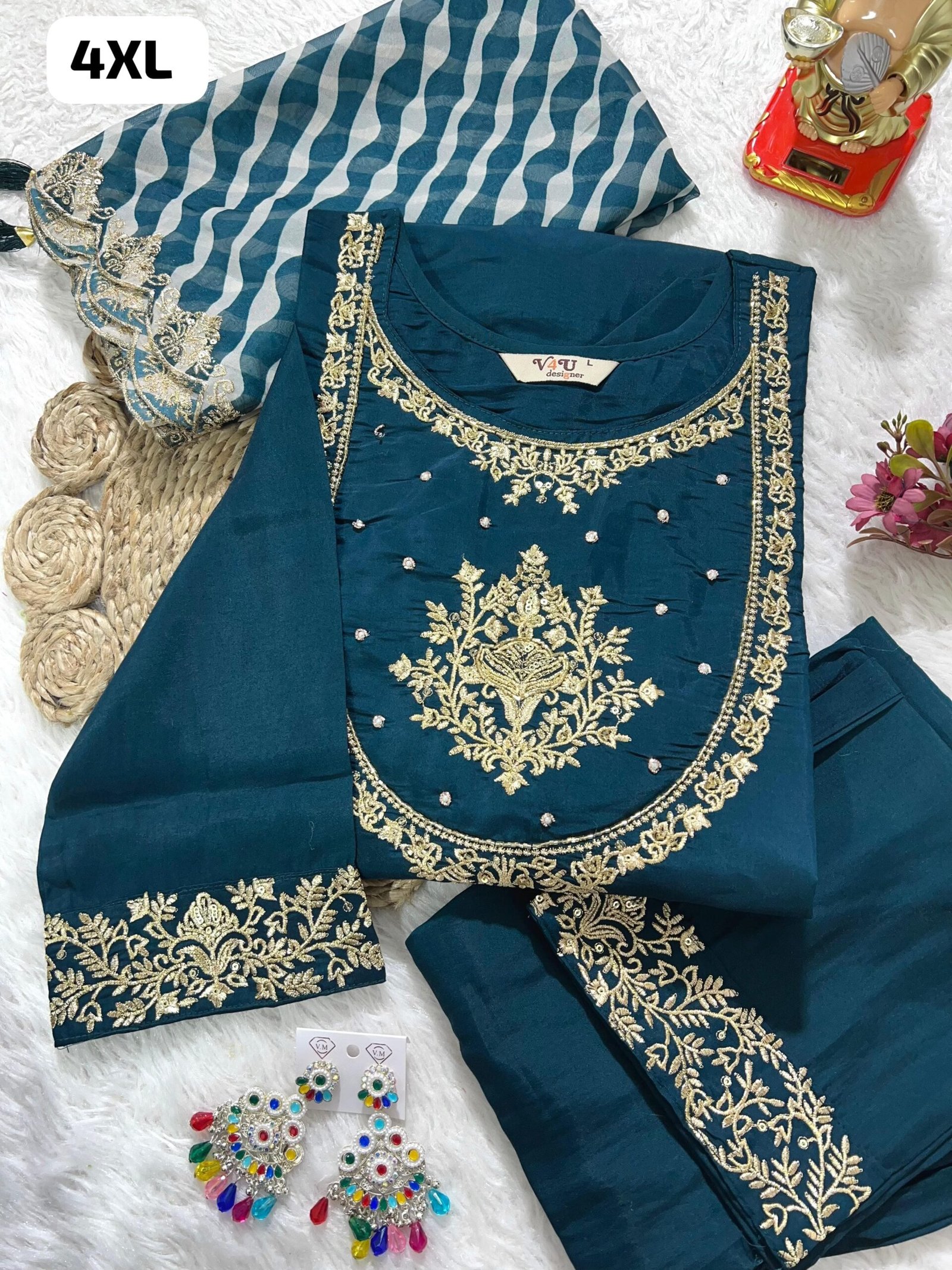 stitched Elevate your ethnic wardrobe with this elegant and breathable Pure Chanderi Suit Set. Perfect for summer festivities, office wear, or casual outings! - Image 2