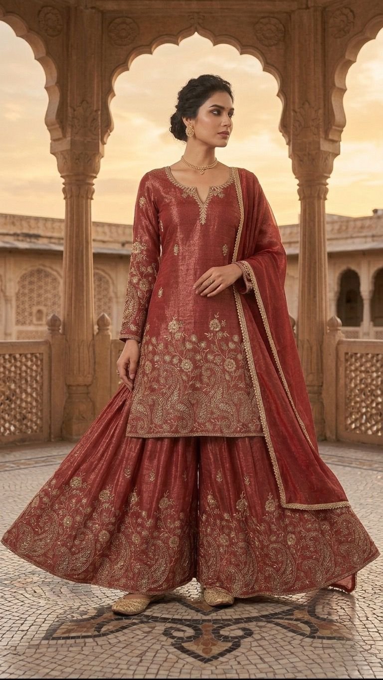 stitched Launching New Designer Party Wear Look Top , Sharara Plazzo and Dupatta, New Fancy Style