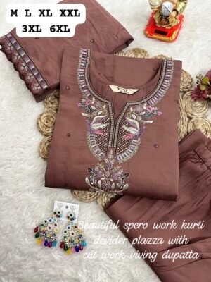 stitched TRENDING KURTI AND PLAZZO SET IN HEAVY NECKLACE SEQUENCE EMBROIDERY & HAND WORK