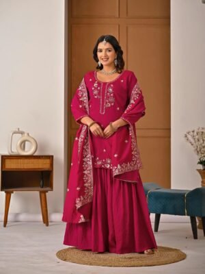 stitched Launching New Designer Party Wear Look Top , Sharara Plazzo  and Dupatta, New Fancy Style
