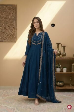 Alternative view of stitched MF 912  Fabric Description   GOWN HEAVY VICHITRA SILK WID HEAVY CODING SEQUENCE WORK