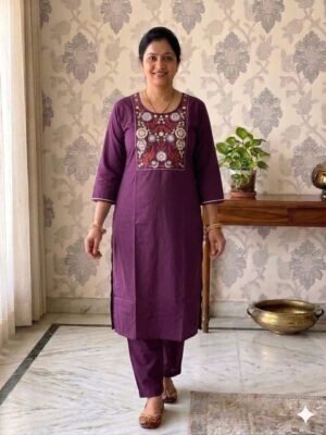 stitched PURE HEAVY DHABU COTTON KURTI WITH PANT