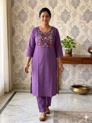 Alternative view of stitched PURE HEAVY DHABU COTTON KURTI WITH PANT