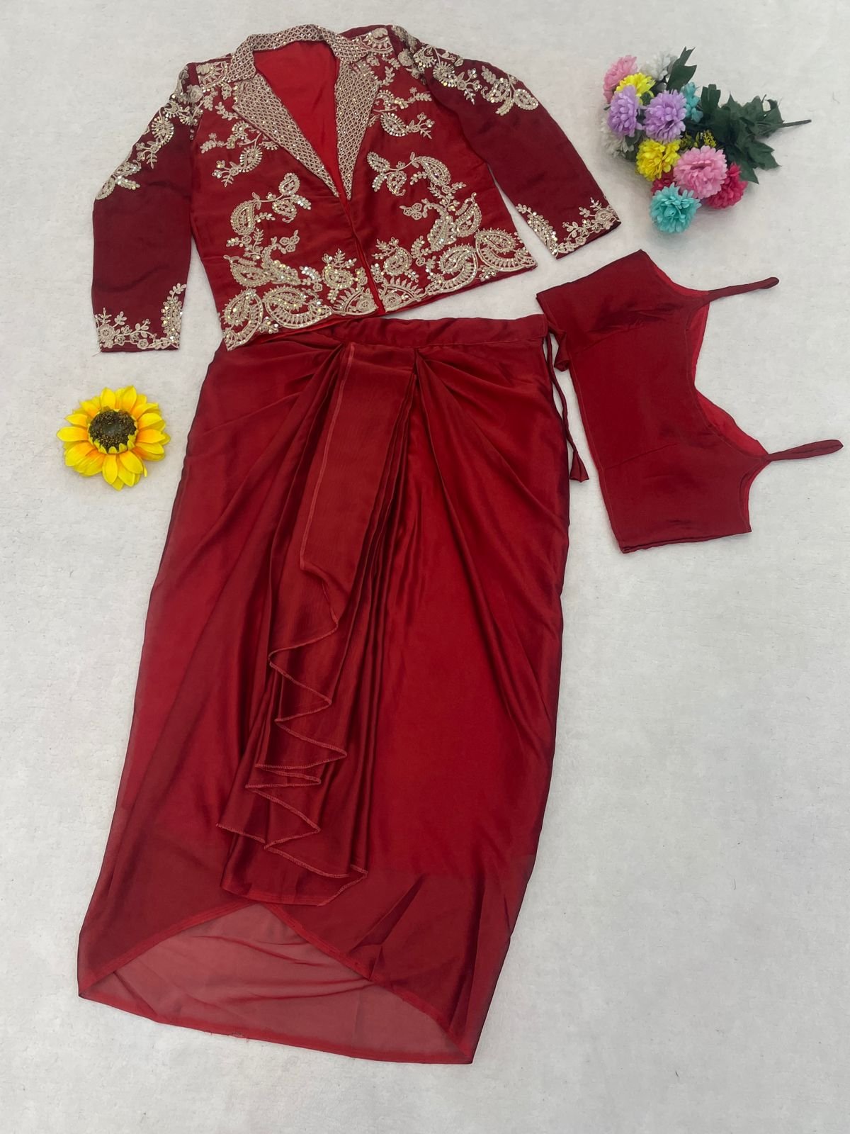 stitched Experience effortless luxury with this premium Koti with Dhoti Lehega. Expertly tailored with precise pleats and a refined finish, it delivers a sophisticated look without compromising comfort.Style Code - AK-61 - Image 2