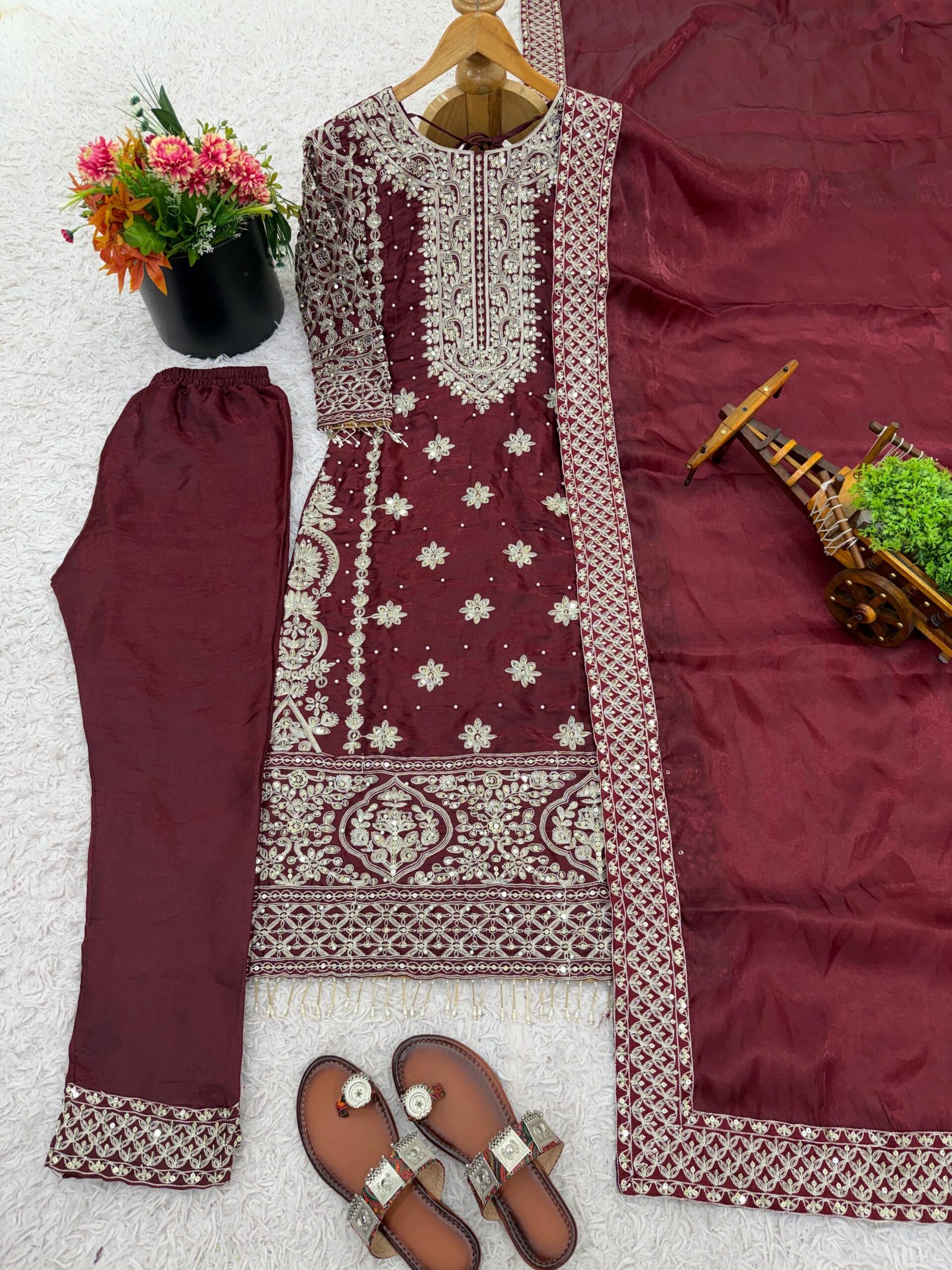 stitched Presenting New Designer Collection In GMY SILK With Heavy Embroidery Coding-3mm Sequence Work Top-Bottom And Dupatta Set Fully Stitched Ready To Wear AK-1698 - Image 2