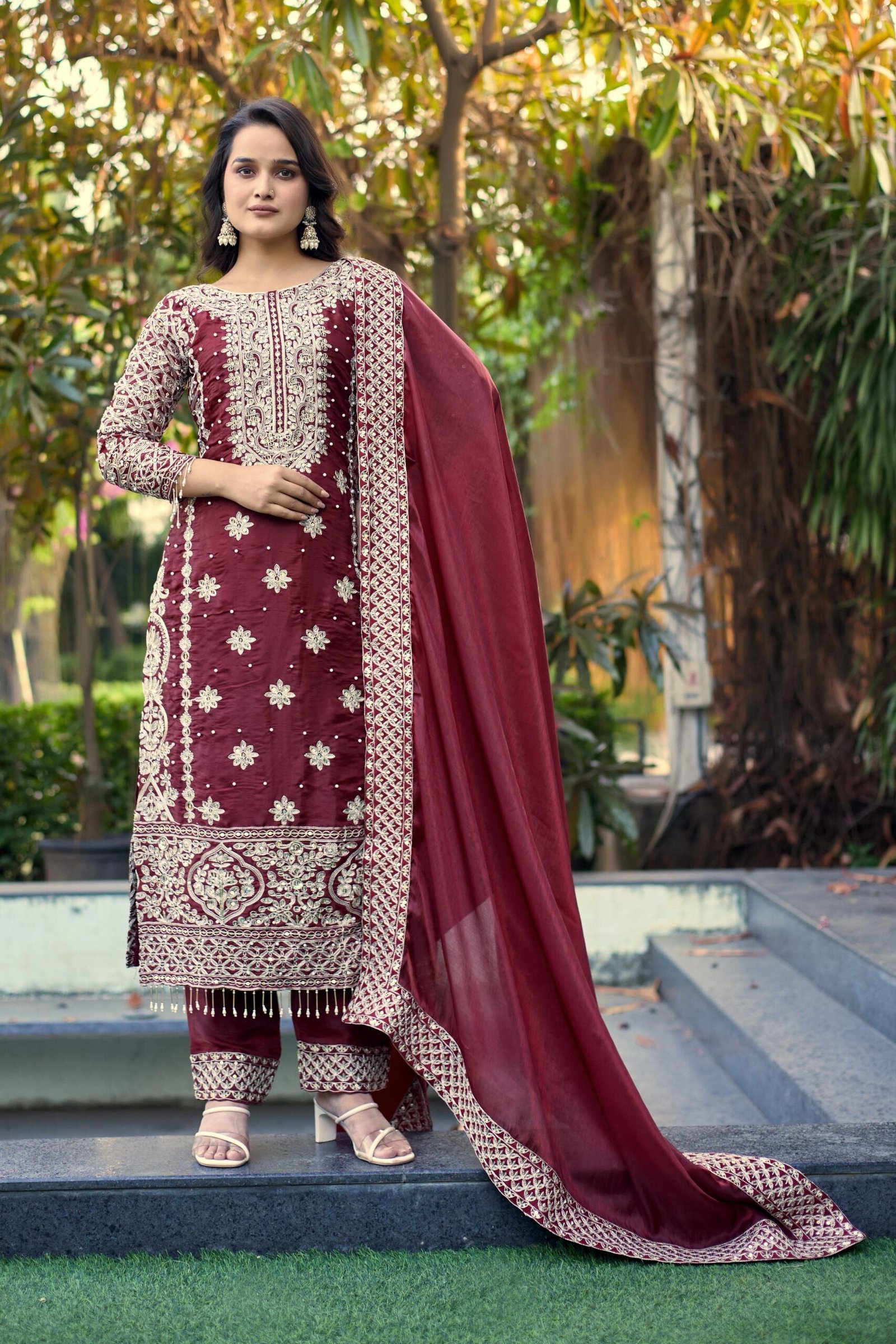 stitched Presenting New Designer Collection In GMY SILK With Heavy Embroidery Coding-3mm Sequence Work Top-Bottom And Dupatta Set Fully Stitched Ready To Wear AK-1698