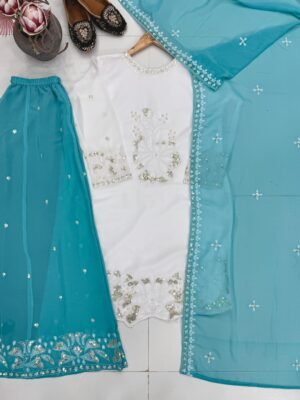 Alternative view of stitched NEW DESIGNER  HEAVY EMBROIDERY SEQUENCE WORK 3 PIS SUIT SET  CODE :-AK-245