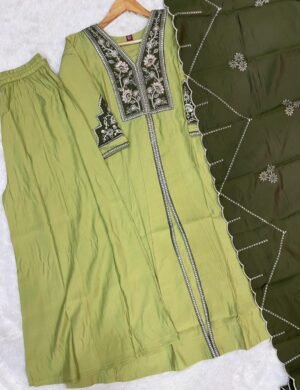Alternative view of stitched Anarkali Kurti (Stitched) Heavy Embroidery Work With Border Less Work.