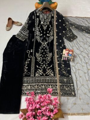Alternative view of stitched AK 1389  ENHANCE THE BEAUTY OF YOUR WARDROBE WITH THIS NEWLY LAUNCHED KURTI-PANT SET IN BEAUTIFUL VELVET