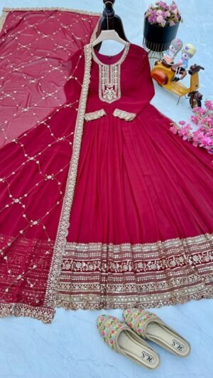 Alternative view of stitched AK-Series New Designer Party Gown  & Dupatta Set CODE:- AK-5044