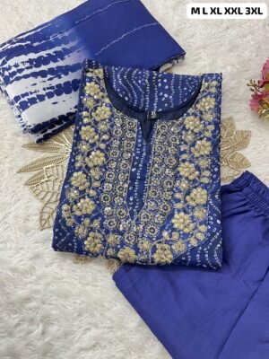 Alternative view of stitched Morgan Silk Digital Print Kurti With Pant With Dupatta
