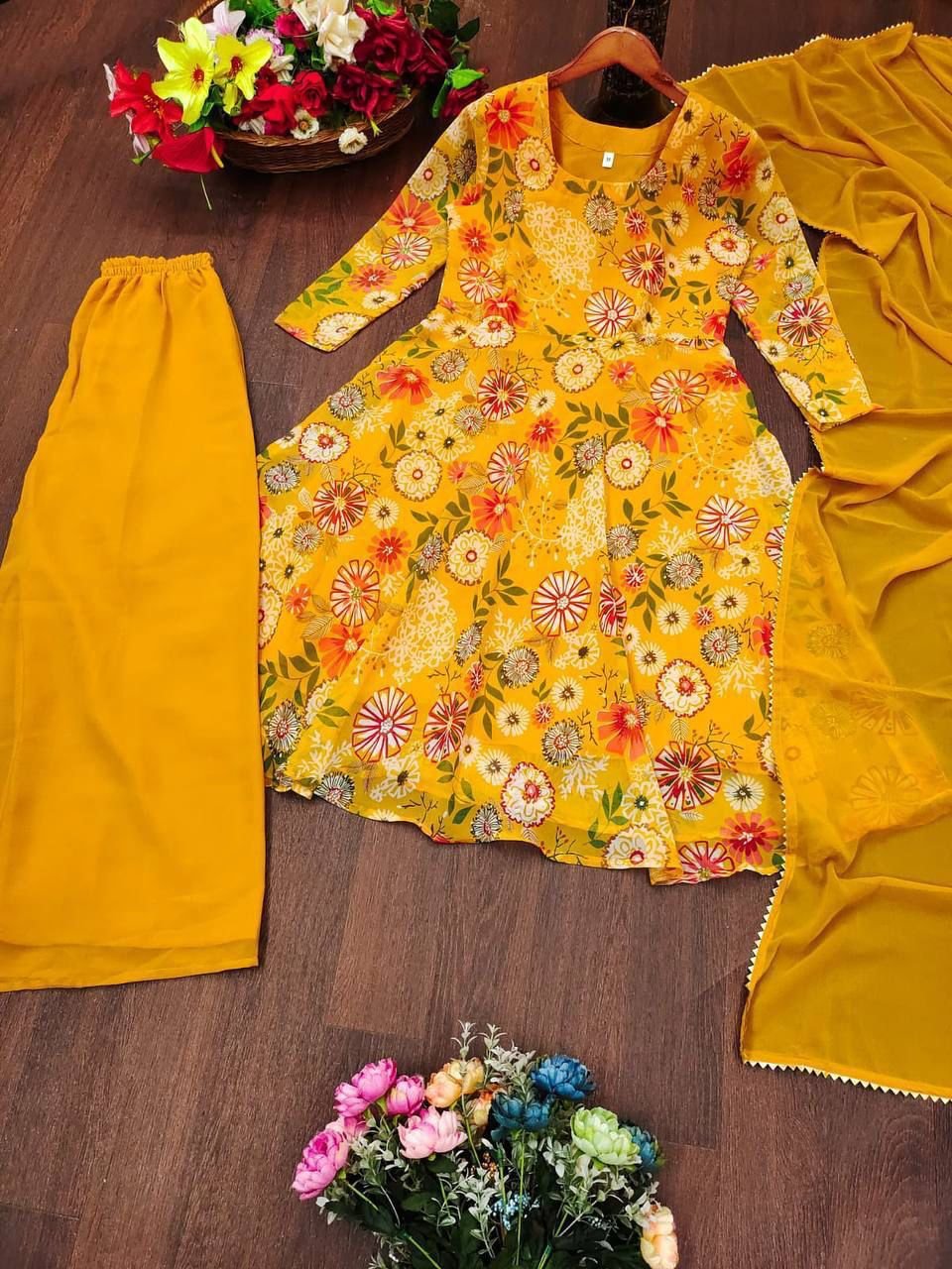 stitched MOX CREATION PRESENTING SLEEV LESS KURTI SHARARA PLAZO DUPATTA - Image 4