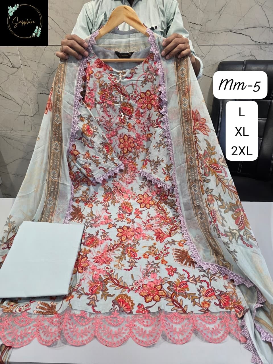 stitched LOOK LIKE ORIGINAL MAUSAMMURRY PAKISTANI SUITS JAZMIN MAUSAMMURRY VOL-5 ALHUMDULILAH NEW LAUNCH PRESENTING NEW SERIES OF READYMADE PAKISTANI SUITS BEAUTIFUL DESIGNS - Image 3