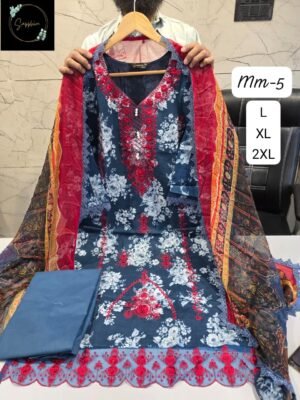 Alternative view of stitched LOOK LIKE ORIGINAL MAUSAMMURRY PAKISTANI SUITS  JAZMIN MAUSAMMURRY  VOL-5  ALHUMDULILAH NEW LAUNCH  PRESENTING NEW SERIES OF READYMADE PAKISTANI SUITS  BEAUTIFUL DESIGNS