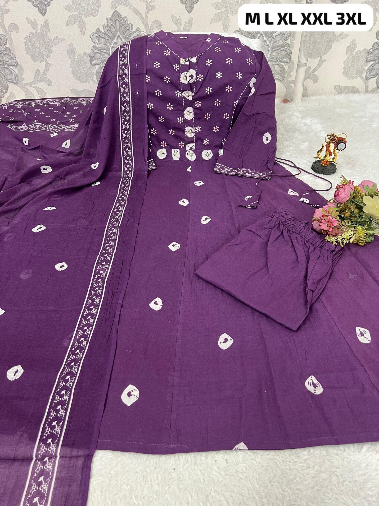 stitched New Arrival: Stunning Bandhani Anarkali Set Elevate your ethnic wardrobe with this beautiful and breezy 3-piece suit set.
