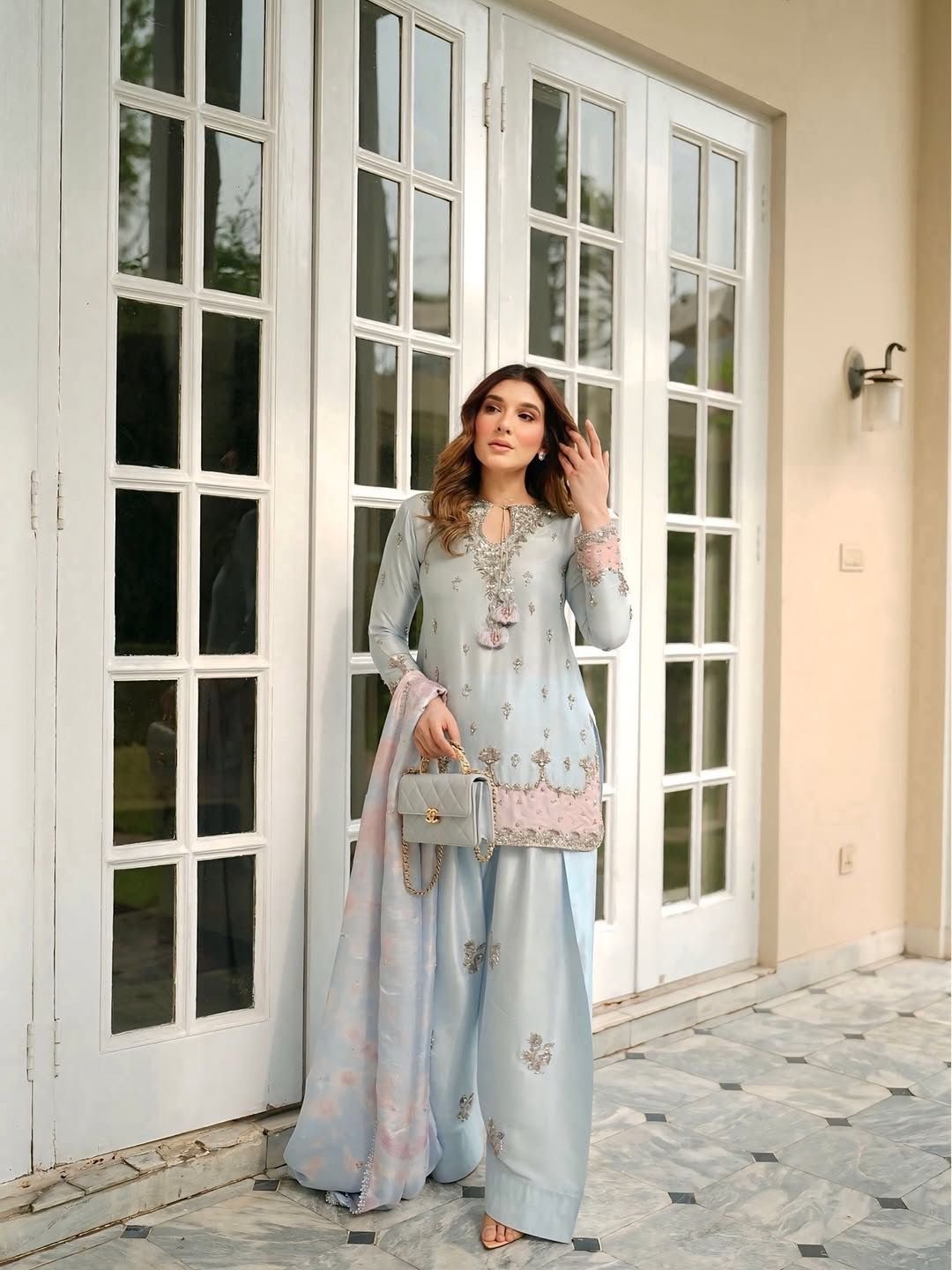 stitched Launching New Đěsigner Party Wear Look Pur Japan Satin Top & Farshi Palazzo With Dupatta set LADY LOOK-042