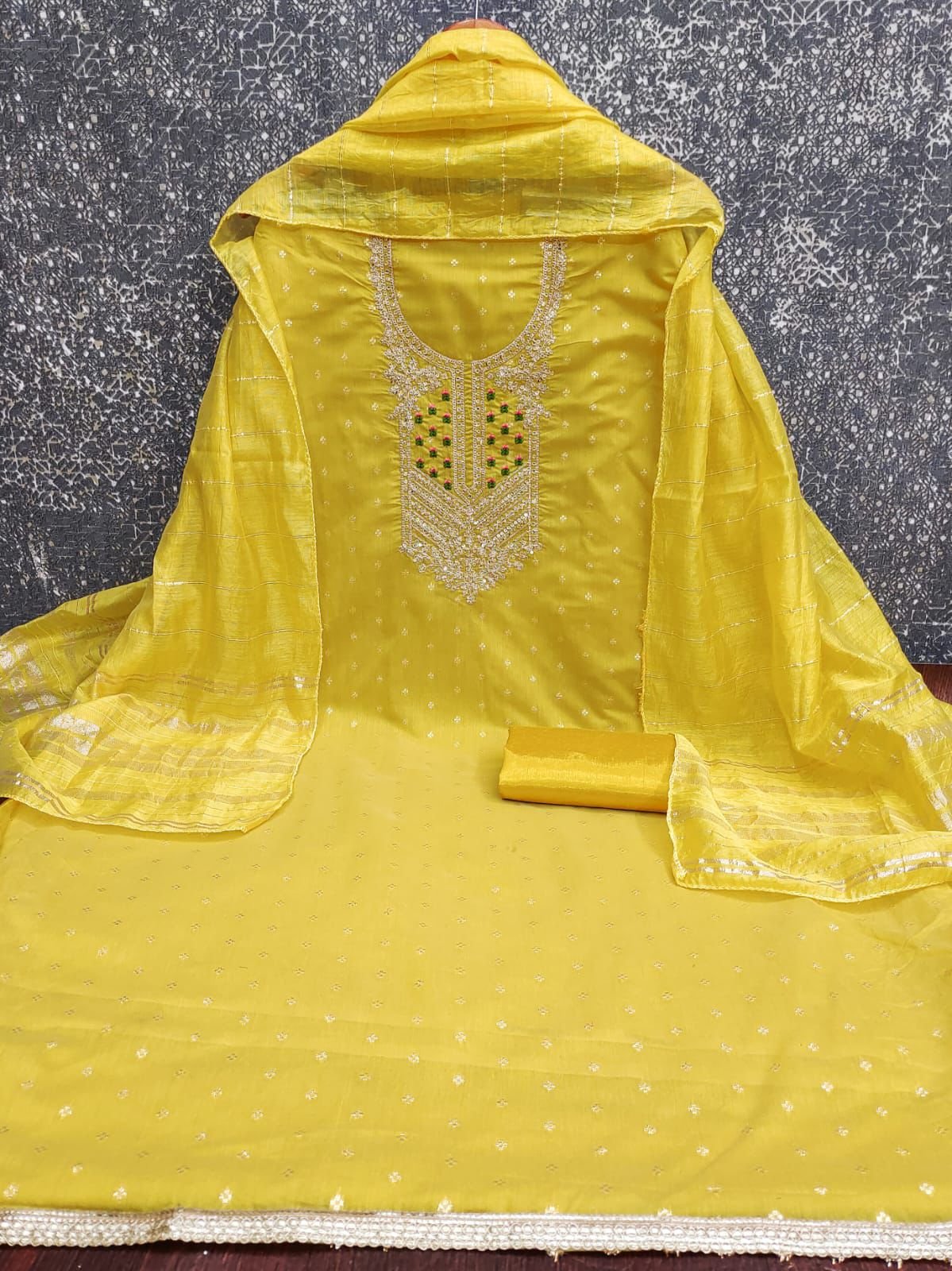 semi stitched Top- CHANDERI BUTTI EMBROIDERY CODING WORK (1.9 MTR ) - Image 5