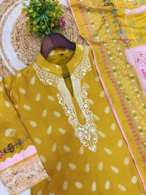 Alternative view of stitched NEW ARRIVALS  Featuring Lilac Muslin Pakistani Suit which is beautifully nack with decorated with digital prints and heavy embroidery. It is absolutely perfect for your upcoming occasions, it is very easy breezy and comfortable.   YD-043