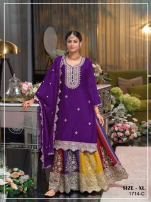 STITCHED Heavy Chinon with Embroidery Multi & 3mm Mat Squence work + (Zarkan Work