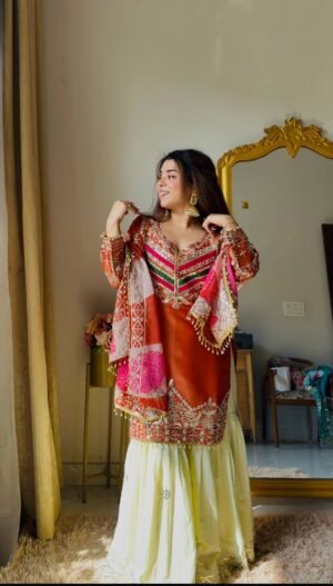 stitched Designer Embroidered Top Plazzo Dupatta Set Collection  CODE-NEHA