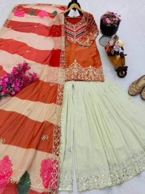 Alternative view of stitched Designer Embroidered Top Plazzo Dupatta Set Collection  CODE-NEHA