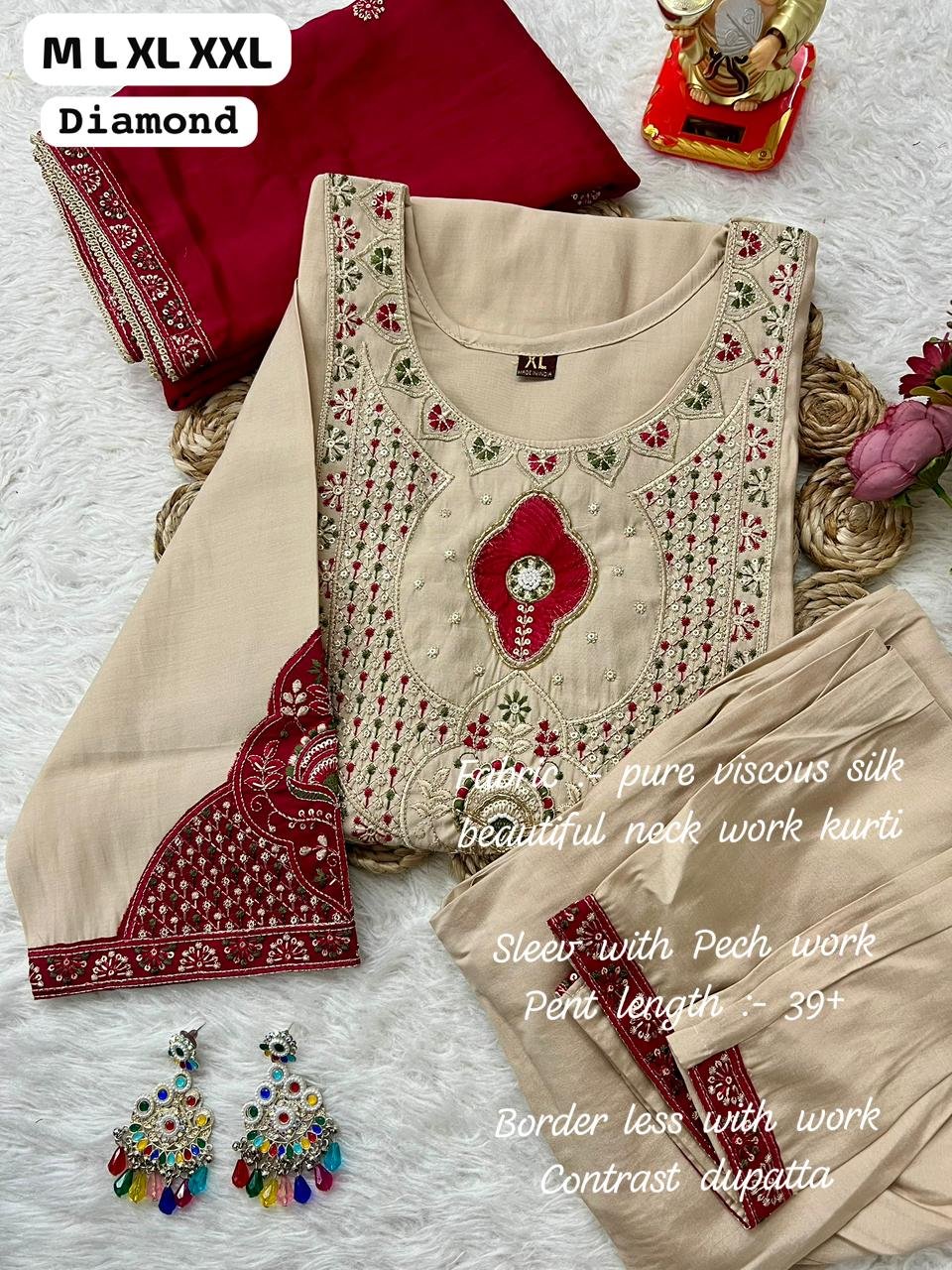 stitched Experience elegance with our premium Banana Silk Kurti Pant Dupatta Set, designed for festive flair and timeless charm. - Image 2