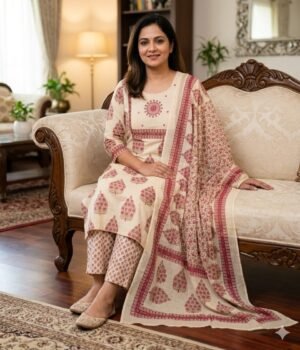Alternative view of stitched WEAR IT LOVE IT SHARE IT#   PURE MUL COTTON KURTI WITH PANT WITH MATCHING DUPPATA