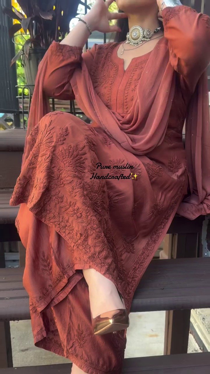 stitched AK COLLECTION PRESENCE NEW PRODUCT D.NO :- AK-7105 SUMMER COLLECTION SPECIAL CHIKANKARI SUIT TOP PLAZZO AND DUPATTA SET - Image 5