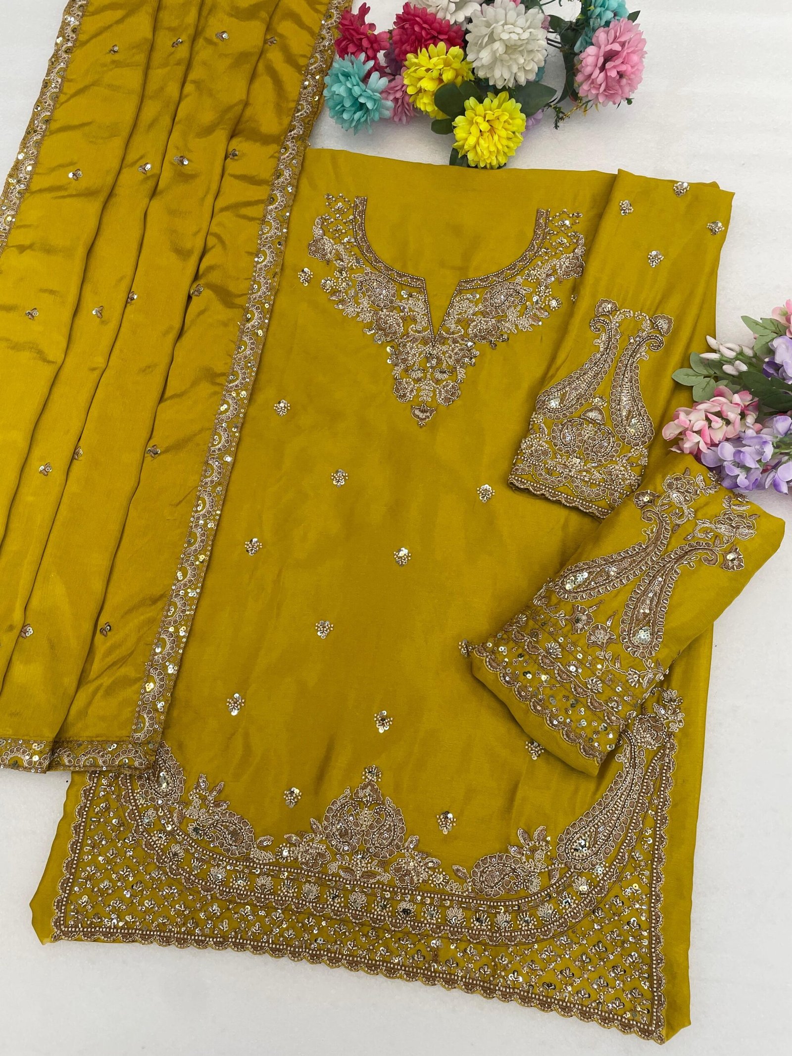 semi stitched SAYURI KANCHAN GOLD BEADS COLLECTION DESIGN NO : 2121 - Image 6