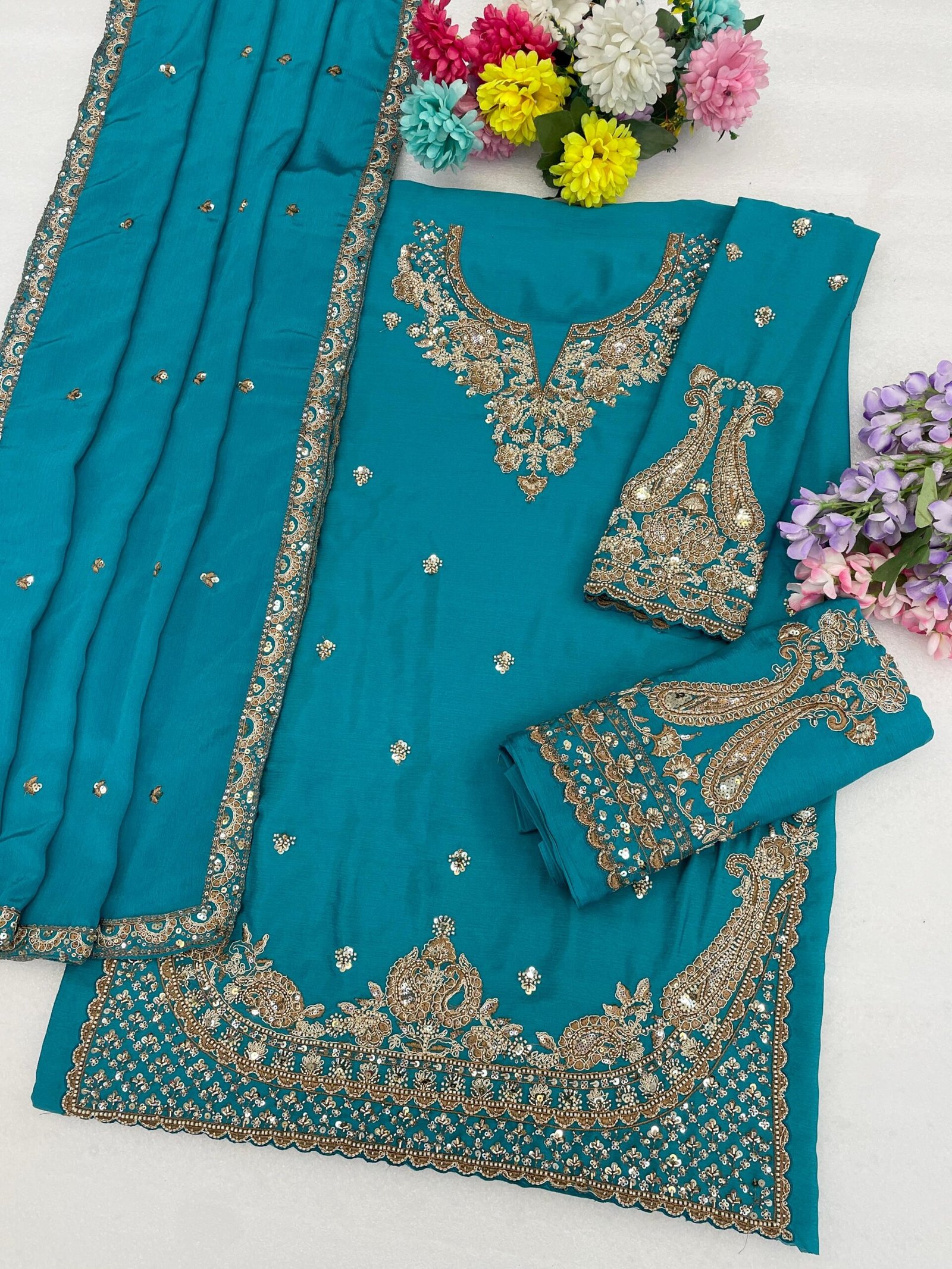 semi stitched SAYURI KANCHAN GOLD BEADS COLLECTION DESIGN NO : 2121 - Image 2