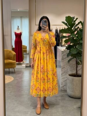 Alternative view of stitched The perfect feminine collection  These are  bohemian-inspired, flowy midi dress featuring a relaxed silhouette. The design emphasizes comfort and a romantic, vintage aesthetic, perfect for spring or summer collections.It features an all-over, densely packed botanical print.