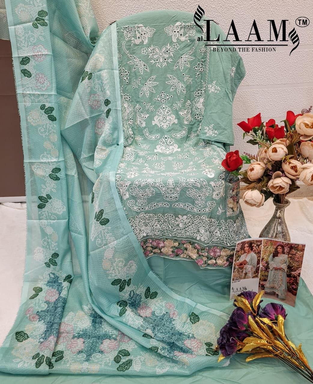 semi stitched Al Laam ™️ اللعم Presents BEYOND THE FASHION D.No. 197 - Image 2