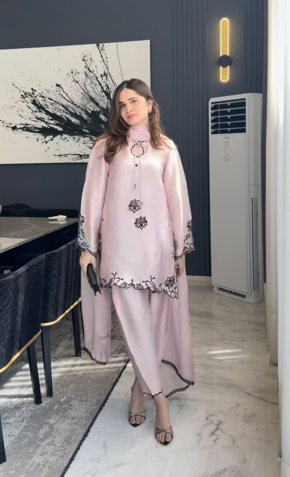 stitched (AK-2043) Heavy Natural Crep Silk and Multi Cotton Dagha Embroidery Work.Fully Fancy Sleeves